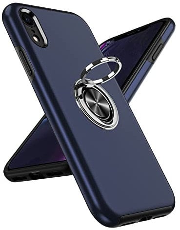 LeYi Compatible with iPhone XR Case Hybrid Shockproof Phone Cover with Built-in Ring Holder, Lightweight Silicone Heavy Duty Protection Slim Fit Phone Case for Apple iPhone XR 6.1 Inches Blue