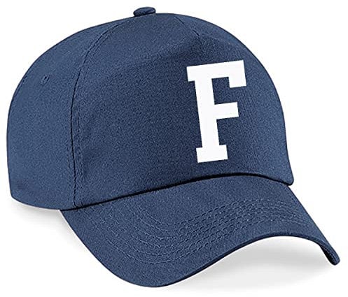 4sold Lässige 100% Baumwolle Atmungsaktiv Alphabet A-Z Marineblau Caps Weiß Brief Hut Hüte Unisex Jungen Mädchen Cap Baseball Kinder Mütze Kappe Buchstabe (F)