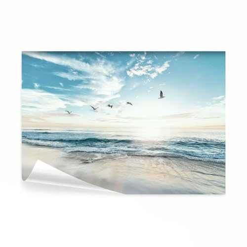 decomonkey Fototapete Meer Vögel 250x175 cm XL Design Tapete Fototapeten Vlies Tapeten Wandtapete Moderne Wand Schlafzimmer Wohnzimmer Natur Strand Landschaft Himmel Sonne Blau