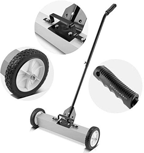 STAHLWERK Magnet-Bodenkehrer MBK-18 ST mit 457 mm Breite und 15 kg Fassungsvermögen, Magnetbesen/Spänesammler/Magnetische Kehrmaschine für Metallspäne Schrauben und andere magnetische Kleinteile