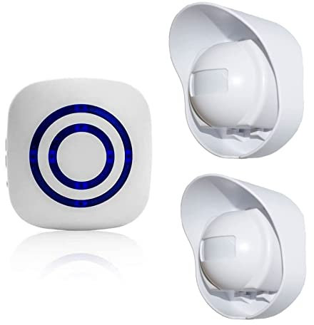 SiegenPro Alarma de seguridad Timbre de Alarma inalámbrico con Sensor de Movimiento PIR Infrarrojo Detector ​de Timbre del Sensor Alarma para Entrada del Puerta Casa Tienda y Oficina (Blanco, 2S + 1R)