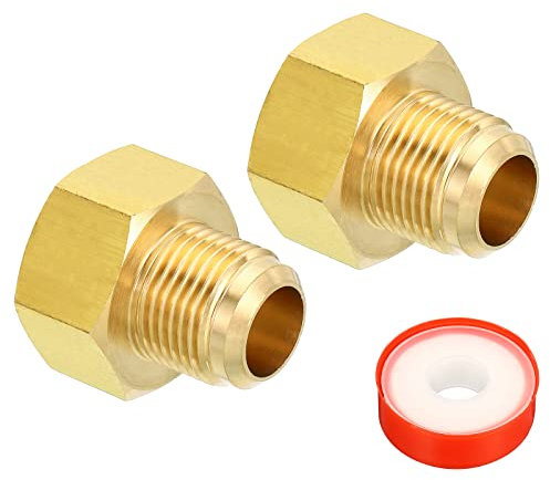 PATIKIL 5/8 SAE Stecker x 3/4 SAE Buchse Messing Leuchte Rohr Fitting 2Pack Rohrverschraubung Reduzierstück Gas Adapter Sechskant Kupplung mit PTFE Klebeband für Klempnerei HVAC