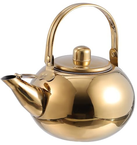 UPKOCH 1 PC Pot en Acier Inoxydable Théières Bouilloire Pot pour Poêle Portable Thé Bouilloire en Acier Inoxydable Doré Faire du Thé Café Chaud Théière