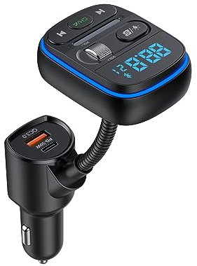 POFET Wireless In-Car Bluetooth FM Transmitter Radio Adapter Car Kit with Bass and 7 Colour Light QC3.0 PD 30W Quick Charge for All Smartphones Audio Players