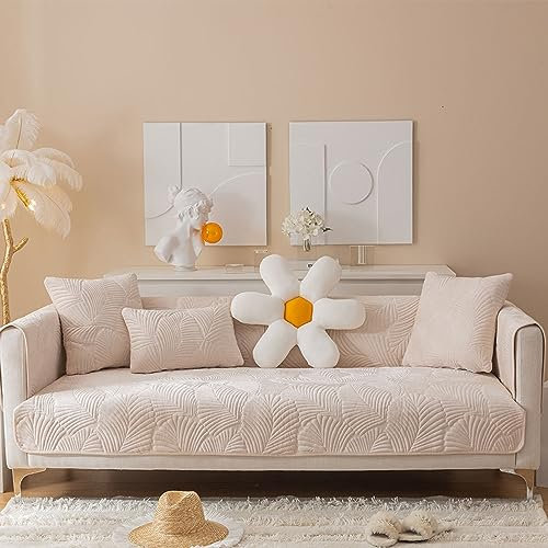1 2 3 4-Sitzer-Sofabezug PlüSch Rutschfester Sofa ÜBerwüRfe L/U-Eck-Universal Sofa üBerzug MöBelschutz Stoff Leder Couch üBerzug Baby-Krabbelmatte Katzen Hunde Decke Sofa Abdeckung(110X210cm,Beige)