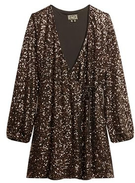 Superdry Damen Pailletten-Minikleid in Wickeloptik Bronzefarben Mega Pailletten 38