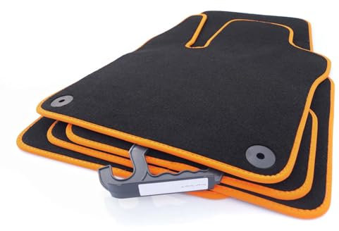 Fußmatten für Renault Twingo III und Z.E Electric ab 2020 Premium Velours Automatten Set Original Qualität, 4-teilig Schwarz Orange