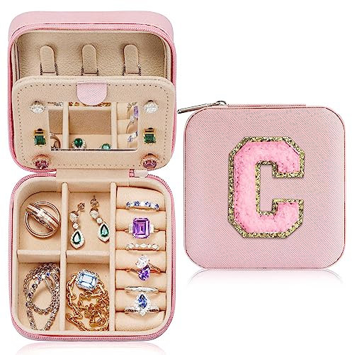 TINGN Reiseutensilien für Frauen und Mädchen, Reiseaccessoires für Mädchen, Schmuckschatulle | Beach Essentials Initial Schmucketui | Tragbares Schmuckkästchen mit Monogramm für Geschenke für Frauen