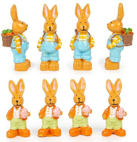 Logbuch-Verlag kleine Osterhasen-Figuren, 8er Set: Bunte Mini-Hasen Osterdeko, Osterschmuck für Tischdeko, Geschenke und Ostern, Hochwertige Deko-Figuren aus Polyresin, Indoor, 4 cm