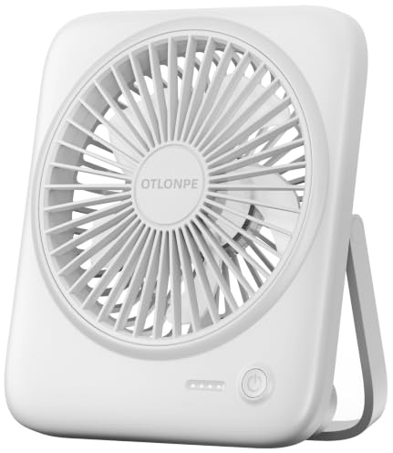 Otlonpe Portable Desk Fan, 4000mAh Small Rechargeable Quiet Personal Fan Battery-Operated & USB-Powered for Table, Travel, Bedroom, Sleeping, Office, Home Use, Cordless, 4-Speed, 6.5 Inches (White)