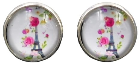 Stechschmuck Ohrstecker Handmade Ohrclips Ohrklemmen Frankreich Paris Eiffelturm Blumen Silber Farben Damen Kinder Kitsch Kawaii 1 Paar Größe Wählbar (Ohrclips 10mm)