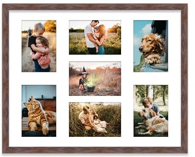 20x16 Inch 7 Opening Photo Collage Frame, Display Seven 6x4 Inch Photos, Multi Aperture Family Picture Frame, Walnut