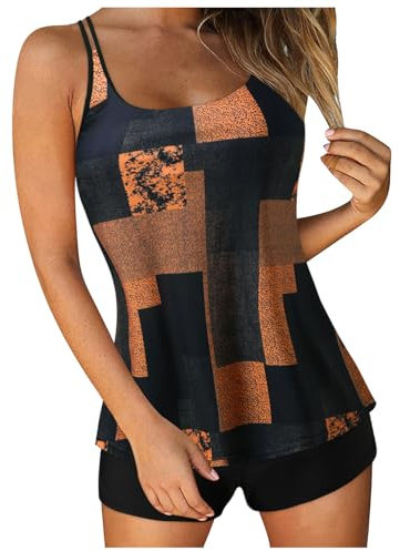 bauchweg Tankini Damen Badeanzug Shapewear Bikini Set sexy niedriger Taille String Triangel 2tlg einfarbig mit bügel Cup g Oberteil lang