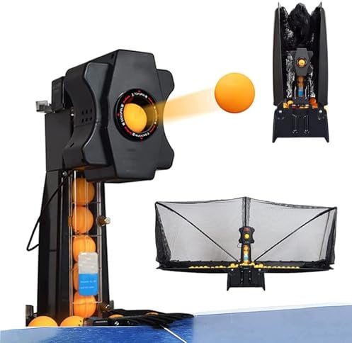 Machine De Tennis De Table Automatique, Robot De Tennis De Table, 9 Balles Rotatives Avec Différentes Fréquences Et Vitesses, 7 Niveaux De Réglage De L'angle D'inclinaison, Livré Avec Filet À Balles,