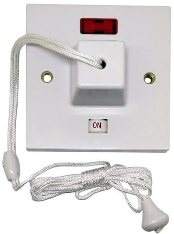 HUBIBUBI Bathroom Pull Down Light Switch White - 45A Double Pole Shower Ceiling Pull Cord Switch Mechanical Neon Indicator for Kitchen Living Bedrooms (Bathroom Pull Down Light Switch, White)