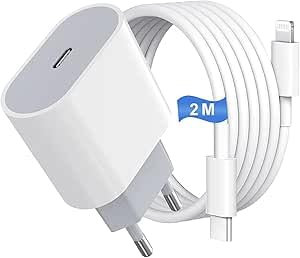 Caricatore iPhone 20W - Certificato MFi - Caricabatterie Rapido USB C con Cavo Lightning 2M Alimentatore a Ricarica Rapida PD 3.0 per iPhone 14/14 Pro Max/14 Pro/14 Plus/13/12/11/Xs/Xr/X/8