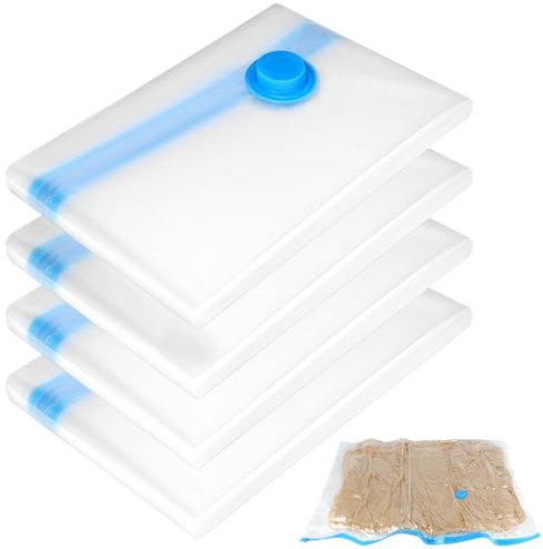 QWORK® 4 Stück Vakuum Aufbewahrungsbeutel, Jumbo Vakum Aufbewahrungssäcke, 130 x 100 cm Vakuumbeutel, für Kleidung, Bettdecken, Bettzeug