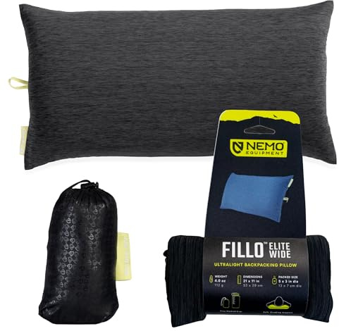 Nemo Fillo Elite Wide aufblasbare Kissen, Black Pearl/Citron | Ultraleicht, verstaubar, luftunterstützend, abnehmbarer Bezug, Reisen, Rucksackreisen