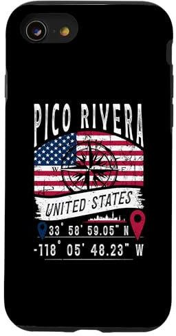 Carcasa para iPhone SE (2020) / 7 / 8 Pico Rivera Bandera Estados Unidos Coordenadas GPS Pico Rivera