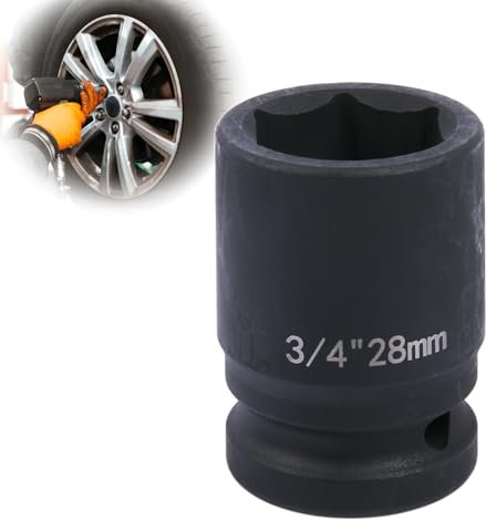 Enchufe de impacto profundo de 6 puntos de 3/4 pulgadas, 28 mm, acero al cromo molibdeno, enchufe hexagonal métrico antioxidante para reparaciones de automóviles y llave de impacto