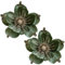 Luxylei Terciopelo Navidad Poinsettia Borgoña 2 Uds Artificial Verde/Rojo Magnolia Flor Adornos Picos Tallos para Decoración De Árbol De Navidad