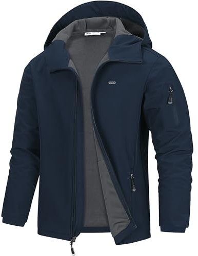 33,000ft Men's Waterproof Warm Softshell Jacket Lightweight Fleece Lining Jackets Hooded Rain Coat Windbreaker for Walking Hiking Dark Blue M