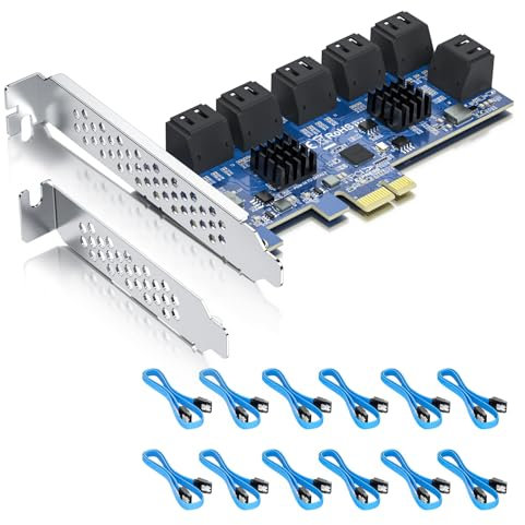 Carte d'extension PCIe SATA 12 Ports, avec 12 câbles SATA, Compatible avec Windows, Linux, Mac OS, NAS