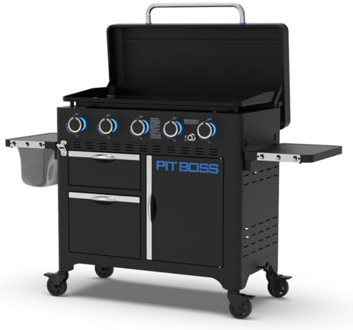 PIT BOSS - Gas-Plancha mit 5 Brennern, 14,65 kW, Keramikplatte, 90 x 46 cm, Wagen + Schutzhülle