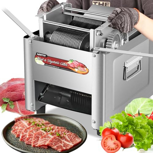 NEWTRY Commercial Electric Meat Cutting Machine Slicer Shred Dice with 5mm Blade, 850W Stainless Steel All-Purpose Meat Cutter for Kitchen Butcher Restaurant (Replacement Blades Available)