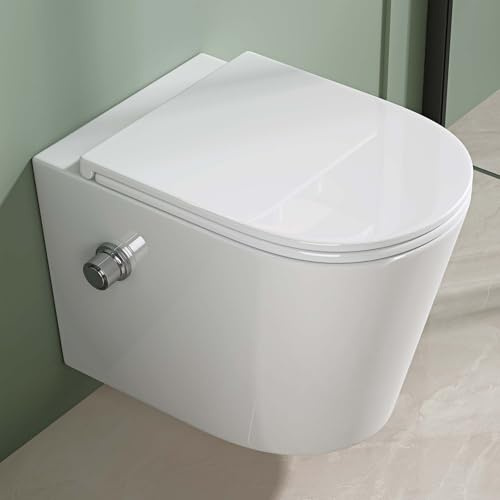 Mai & Mai Rimless Wall-Mounted Toilet Pan with Soft Close Toilet Seat | Concealed Cistern Fit, Space-Saving Bathroom WC for Cloakrooms and Ensuites, White, 53.5x36x36.5 cm, Aachen601