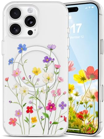 EYZUTAK Magnetic for iPhone 16 Pro Case Pretty Flower Clear, Flower Vine | Compatible with MagSafe, Cute Aesthetic Floral Leaves Pattern, Slim Anti-Yellowing Protective Cover, Stylish for Girls Women