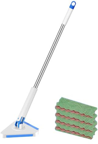 Derwrtup Mop para limpieza de suelos, giratorio 360 grados, triangular, fregona con 4 paños de limpieza, mango telescópico de 120 cm, limpiador para cocina y baño