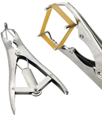 Rubber Band Expansion Pliers,Lobster & Crab Claw Band Kit,Balloon Expander Pliers,Livestock Castration Bander Tool(50 Bands + Stainless Steel Tongs)