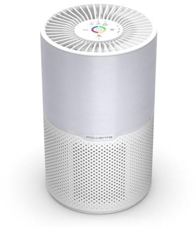 Rowenta Pure Air Compact Luftreiniger, hocheffiziente Luftreinigung | für Zuhause, bis 52 m², 3-in-1 Filterung, HEPA Allergy+, Echtzeit-Luftqualitätsanzeige, Weiß/Grau, PU2220F0