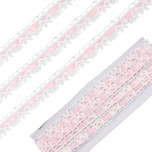 183cm Rosa Spitzenband mit Schleife, Vintage-Rüschenband Spitzenbesatz für Hochzeitsdekorationen Blumenstraußverpackungen DIY-Bastelarbeiten Nähzubehör Geschenkverpackungen und Partydekor