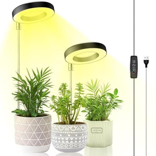 Pothenika Grow Lights for Indoor Plants, 2 Pack Plant Growing Light, LED Full Spectrum Lamp for Indoor Plant,10 Adjustable Brightness 180° Rotatable with Auto On/Off Timer 3/9/12H