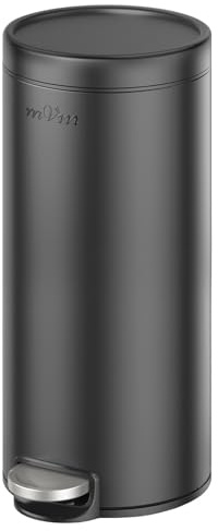 mVm Poubelle Cuisine 30L, Poubelle à Pédale, Acier Inoxydable, Noir | Anti-traces de doigts, Fermeture Douce et Maintien en Ouverture, Seau Intérieur Amovible, Idéale pour toilette wc et Bureau
