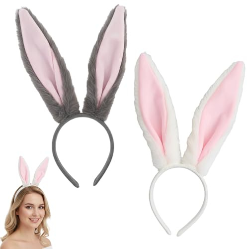 KbouZgxa 2 Stück Hasenohren Haarreif, Plüsch Hasenohren Stirnband, Niedliches Bunny Kostüm Zubehör, Ideal für Karneval, Hasen Ohren Kostüm, Halloween und Ostern Themed Parties