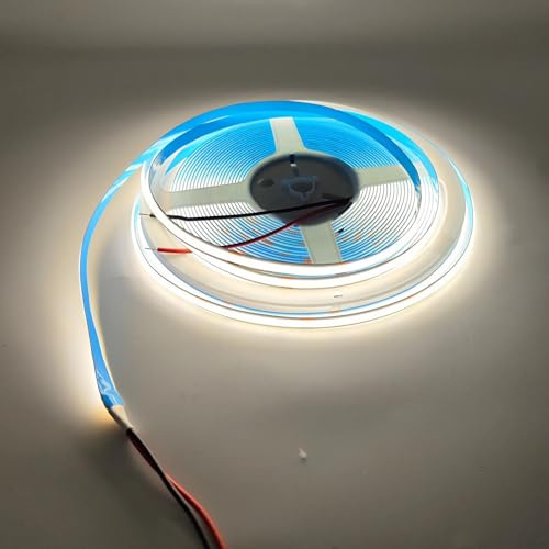 COB LED Streifen 230V IP20 5M ohne Trafo Selbstklebend (4500K, 5M) | 230V Direktanschluss, flexible LED Lichtleiste mit Selbstklebung. Perfekt für Zimmer, Möbel und indirekte Beleuchtung.