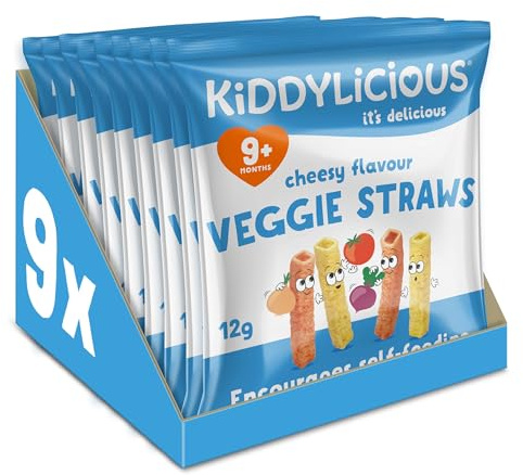 Kiddylicious Cheesy Veggie Straws - Delicious Snacks for Kids - Suitable for 9+ Months - 9 Packs