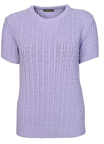 Womens Cable Knit Short Sleeves Jumpers Ladies Classic Knitwear Half Sleeves Sweater Pullover T Shirt Blouse Top Size 10 12 14 16 32 Lavender