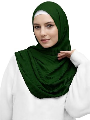Lina & Lily Plissee-Schal Hijab Kopftuch für muslimische Damen aus Leicht Stoff (Dunkelgrün)