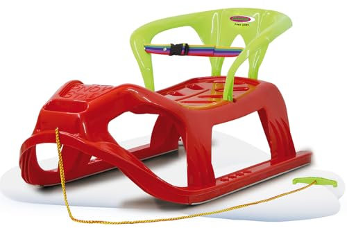 JAMARA 460366 - Snow Play Schlitten mit Lehne Snow-Star 90cm - Rückenlehne inkl. Sicherheitsband, ergonomischer Sitz, Metallkufen, Kippschutz, robuster Kunststoff, Seil mit Griff zum Ziehen, 3KG, rot
