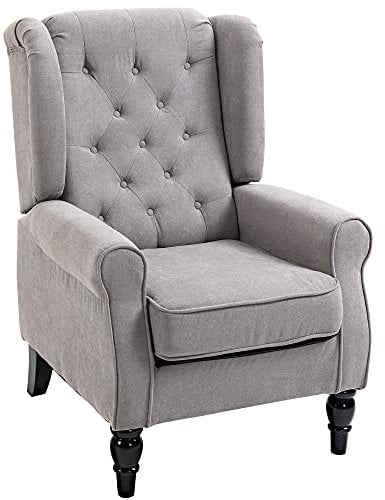 HOMCOM Ohrensessel Sessel mit Tufting, hoher Rückenlehne, Gepolstert Loungesessel mit abgerundeten Armlehnen, Holzbeine, für Schlafzimmer, Wohnzimmer, bis 160 kg, Grau