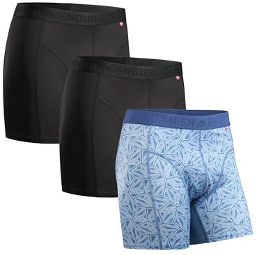 DANISH ENDURANCE Boxer Homme Sport Respirant et Doux, Anti-Frottement, Lot de 3, De Plusieurs Couleurs - Lot de 3 (2 X Noir, 1 X Bleu Mosaïque), XL