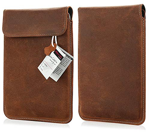 MOELECTRONIX ECHT Leder Ebook Reader Hülle passend für Tolino Shine 3 | Page 2 | Schutz Tasche Lederhülle Slim Tab mit Magnetverschluss | 6 Zoll BRAUN