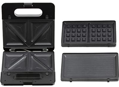 Daewoo 3-in-1 Snack Maker, Sandwich, Waffle & Panini Press with Detachable Plate and Non-Stick Coating, Cool Touch Housing and 2 Indicator Lights Controlled by Termostat- (Silver)