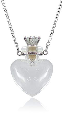 1PC Clear Heart Vial Perfume Bottle Necklaces Stainless Steel Chain Make a Wish blood vial necklace Women Jewelry, Glass, artificial zircon