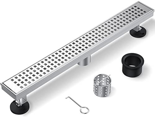 ZEKOO Linearer Duschablauf, 81,3 cm, gebürstetes Nickel, 304 Edelstahl, Bodenablauf für Badezimmer, rechteckiger Duschboden mit Rost, abnehmbar, linearer Abfluss