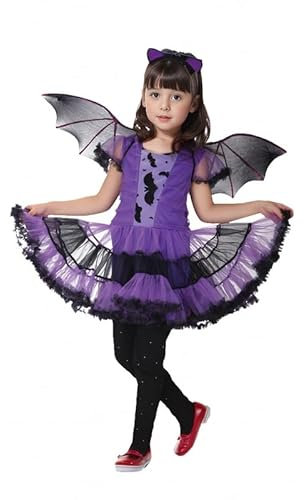 GEMVIE Costume Halloween Pipistrello Bambina 2-12 Anni Vestito Travestimento ragazza Principessa Carnevale Bimba